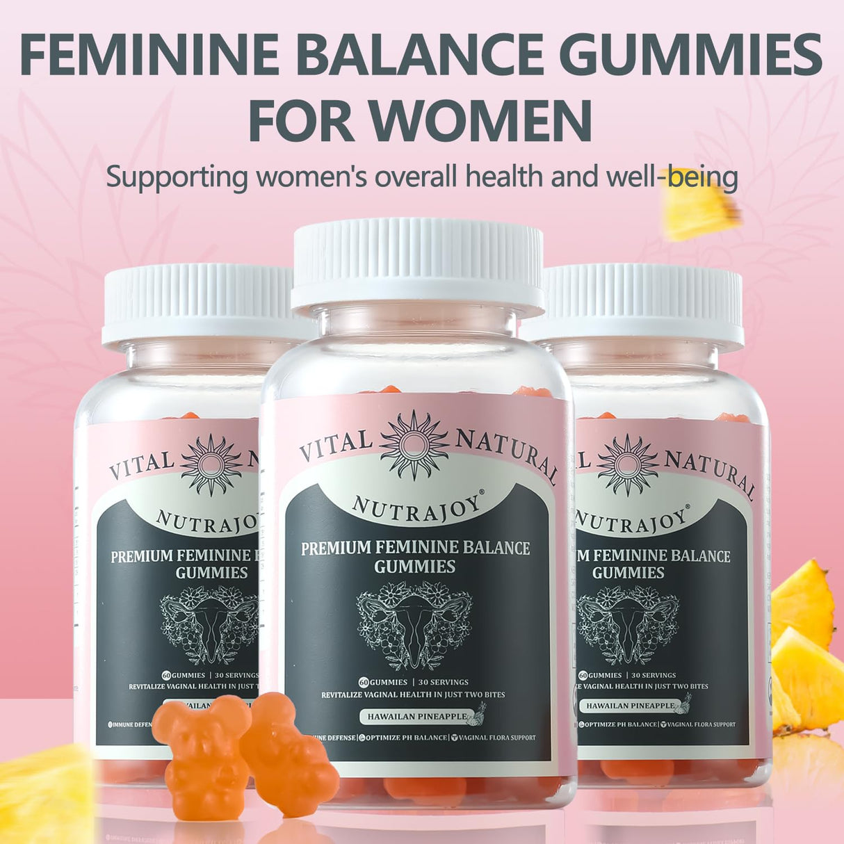 Montue Premium Feminine Balance Gummies for Women’s - Women’s Health Probiotics for pH & Immune Support &Hawaiian Pineapple Flavor-60 Count(New Packaging)