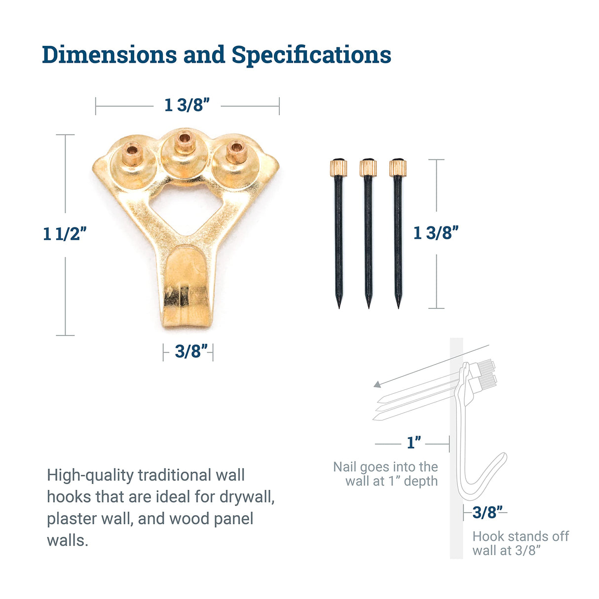 PHS 100 lb Picture Hanging Hooks – Heavy Duty Picture Hangers, 10 Pack Frame Hangers with Nails, Mirror Hanging Kit, Heavy Mirror Mounting Hardware for Drywall and Plaster