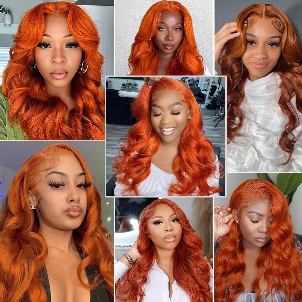 dorbess Ginger Orange 30 Inch Lace Front Wigs Human Hair Body Wave Wavy 13x6 HD Lace Front Glueless Ginger Wig Human Hair 180% Density Transparent HD Lace Frontal Wigs Pre Plucked Hairline