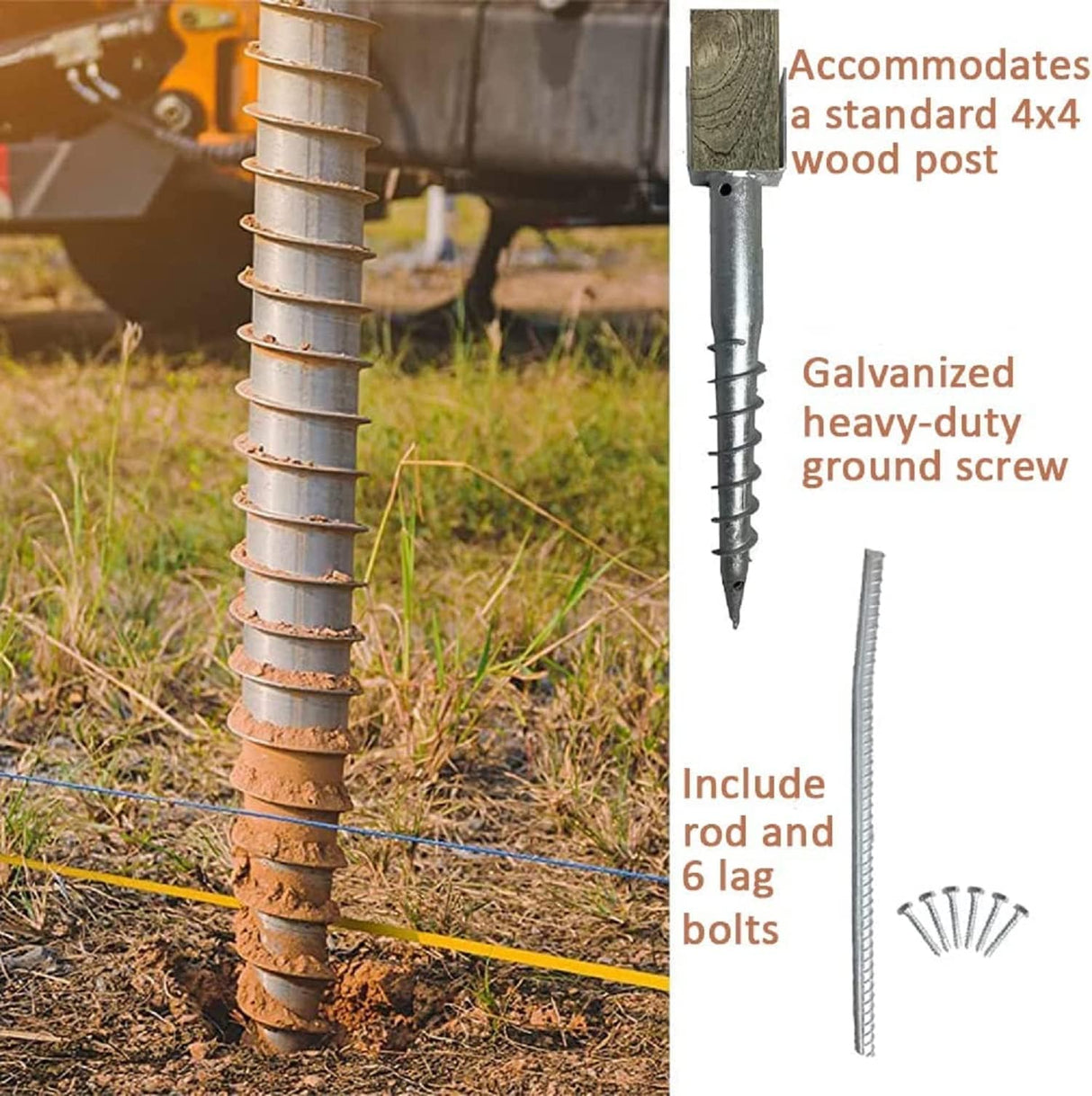 Ashman Ground Screw (1 Pack), No Dig, U-Model Screw in Post Stake - 27" Inch Long, Fits Standard 4x4 (3.5" X 3.5" Inch) Great for Mailbox Posts.