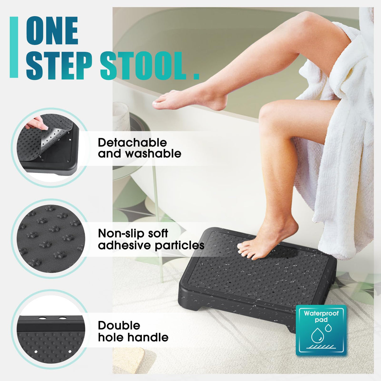 SPACELEAD Mobility Step Stool for Adults & Seniors, Indoor/Outdoor Portable Stair Assist, Anti-Slip Platform for Bathroom, Kitchen, Office, and Bedroom, 600lbs Capacity, Black Black
