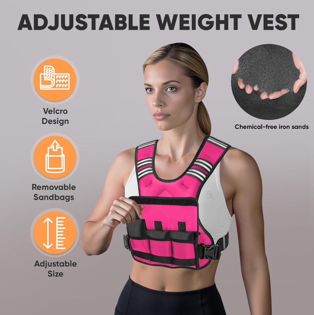 APEXUP Adjustable Weighted Vest, 4-10lb/12-18lb/20-32lb Vest with 6 Ironsand Weights and Large Pocket, Weight Vest for Men Women Strength Training, Running, Walking (4-10lb, Pink)