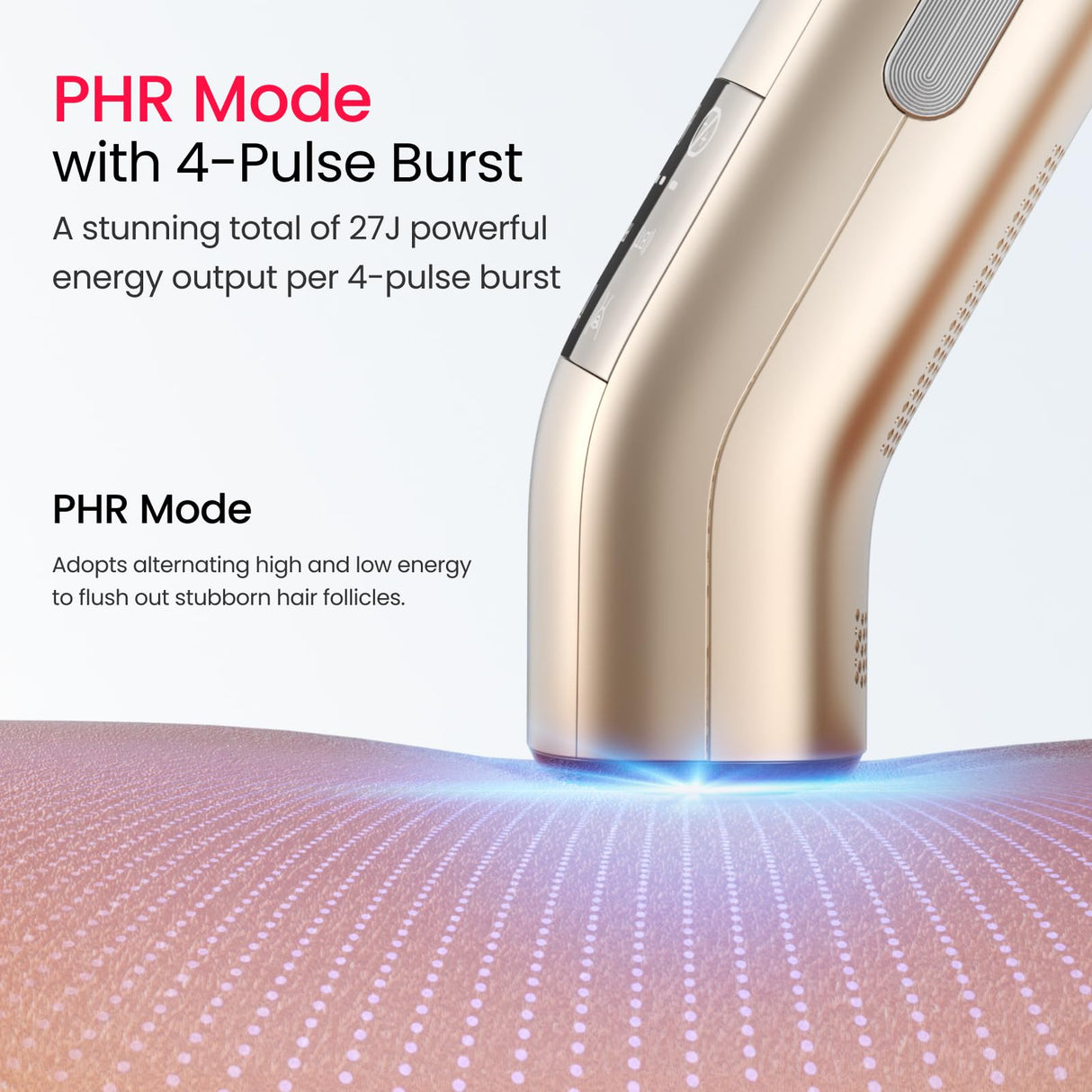 Dual Lights 100W, Quadruple-Pulse IPL Laser Hair Removal, Comfort 16.6 cm² Sapphire Ice-Cooling 35°F, PHR Mode for Stubborn Hair, Effective, Hair Removal Device for Women and Men (Light Champagne)