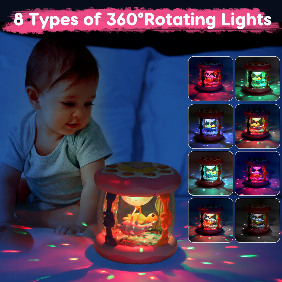 Baby Girl Toys Tummy Time Musical Light Up Ocean Rotating Projector Gifts