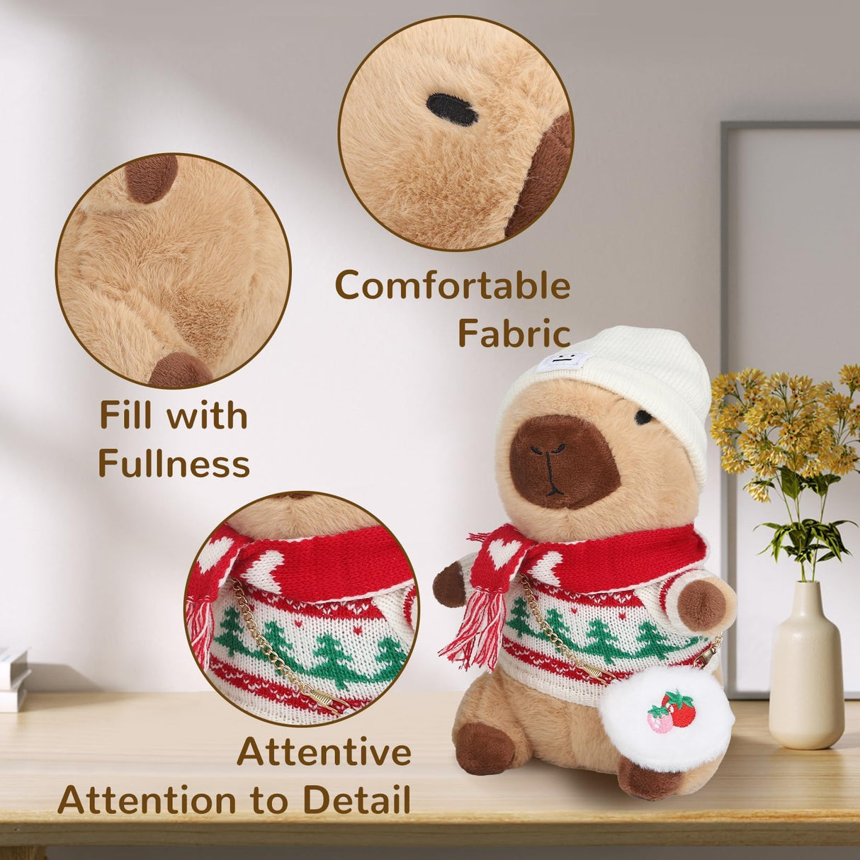 WAKSUN Capybara Plush with 10 Pcs Clothes & Accessories,Christmas Stuffed Animals, 10.2 in Cute Capybara Plush Toys,Birthday Gifts&Dress Up Cute Plushies for Boys/Girls (Daily)