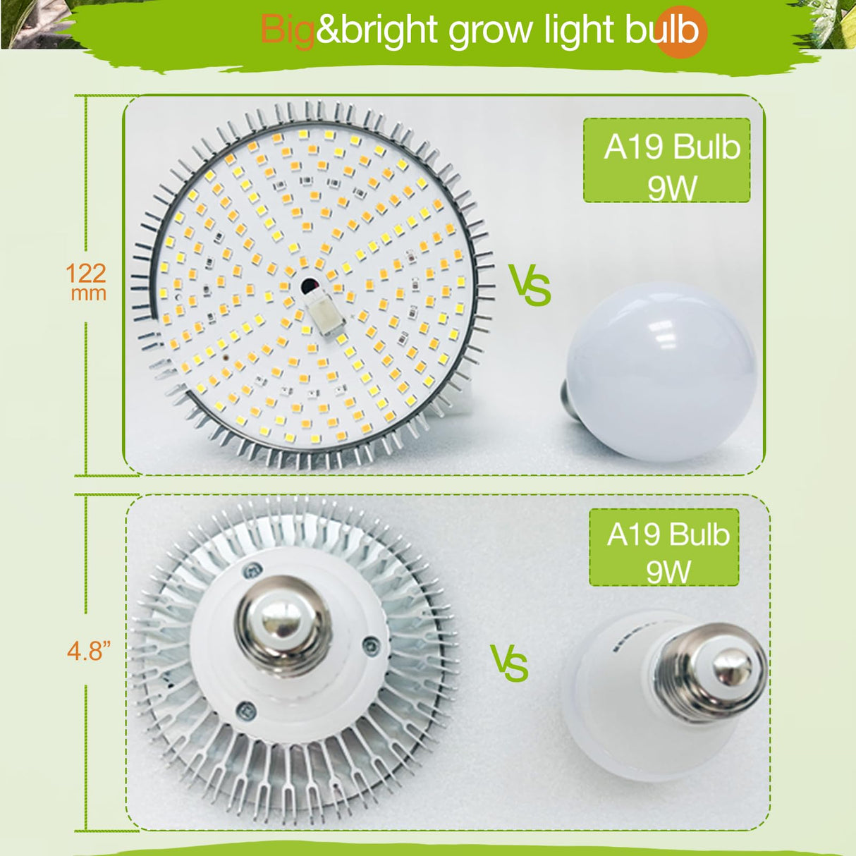 Lonwon Grow Light Bulbs for Indoor Plants, Plant Light Bulbs for Indoor Growing, Full Spectrum E26 LED Grow Bulb with 30W (320W Equivalent) 4000K Warm White, 1-Pack