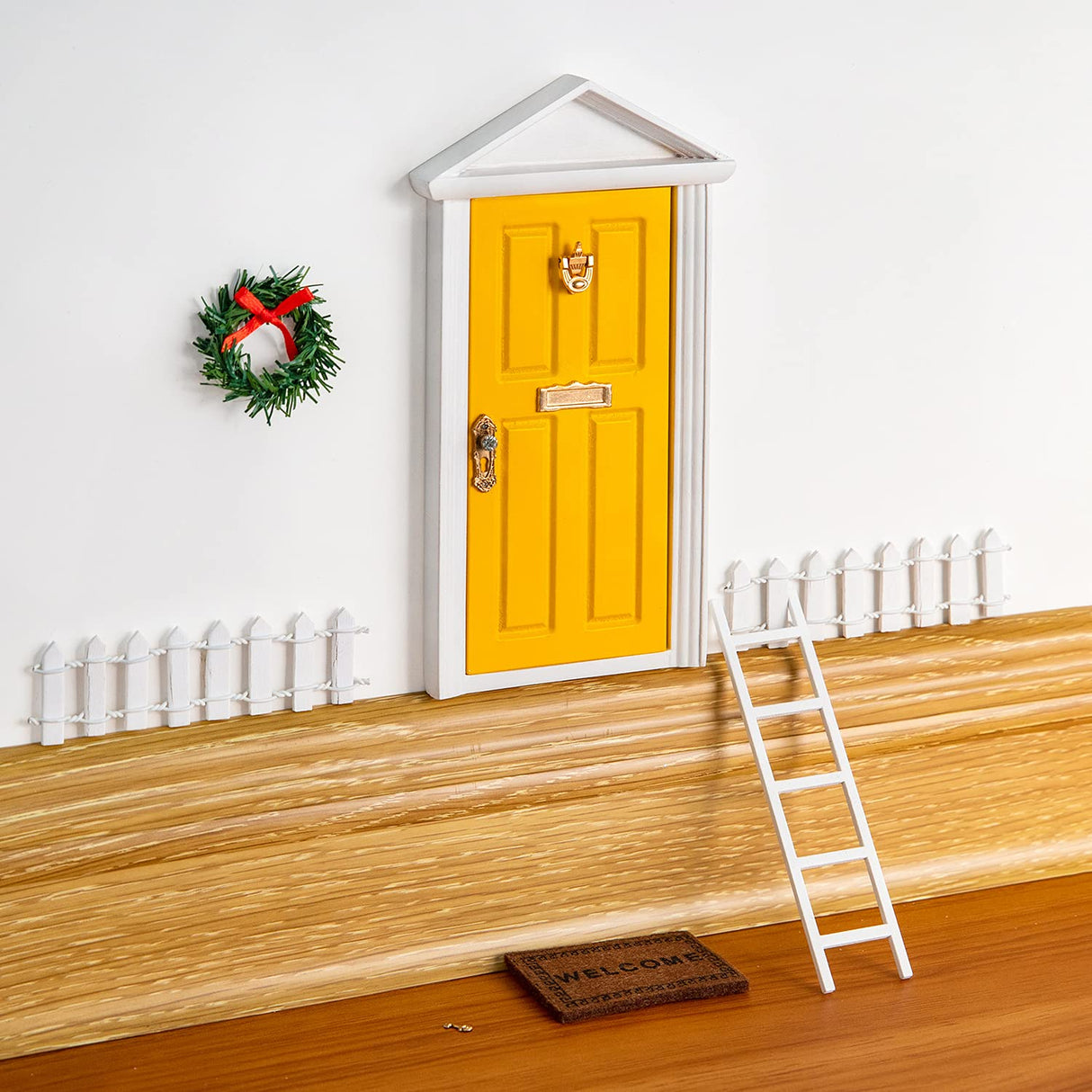 Wooden Yellow Fairy Door - Desk Fairy Door for Wall