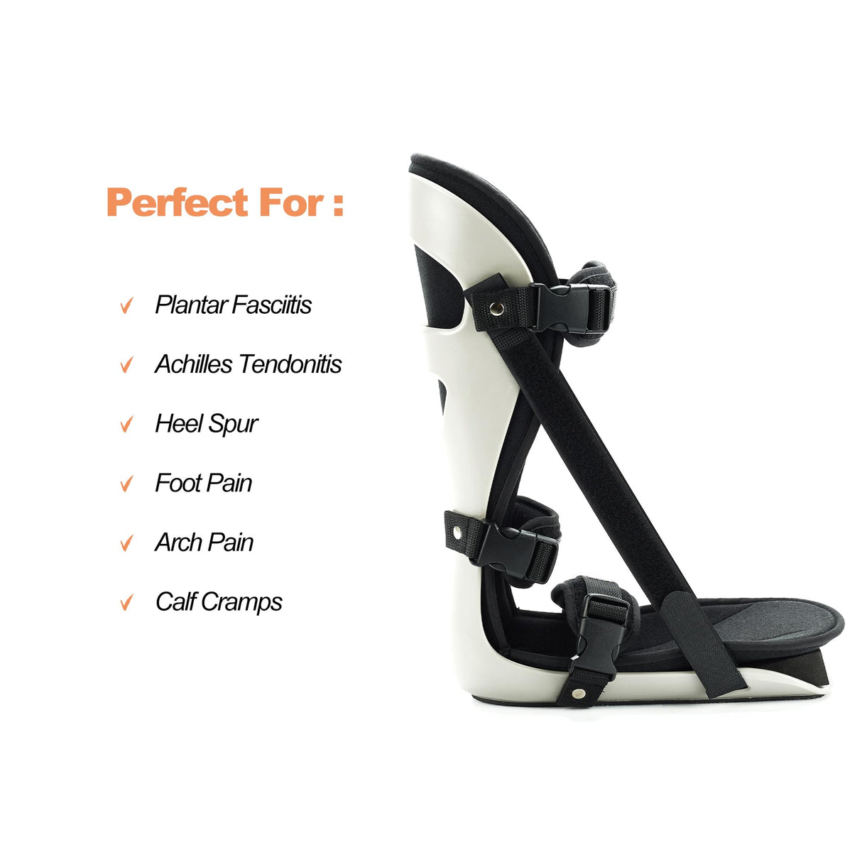 Plantar Fascitis Night Splint Adjustable Leg Support Brace for Fascia, Tendon and Calf Stretching, Heel and Bone Spur, Arch Pain Treatment Fit Right or Left Foot, Grey, Medium