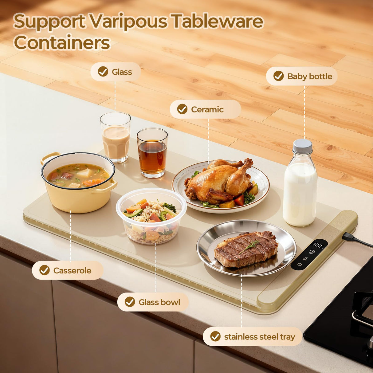 Food Warming Mat with Protective Table Mat, Graphene Fast Full-Surface Heating Mat, Electric Warming Tray with 6 Temperature and 6HoursTimer, Portable Rollable Food Warmer Perfect For Parties Buffet