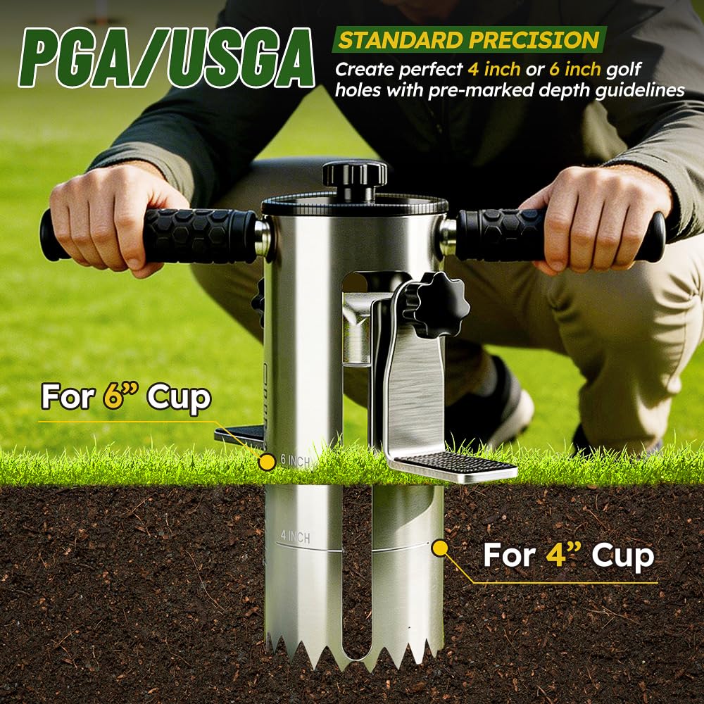 FULLTOOLยฎ Golf Hole Cutter, Stainless Steel with Foot Pedal, USGA Standard