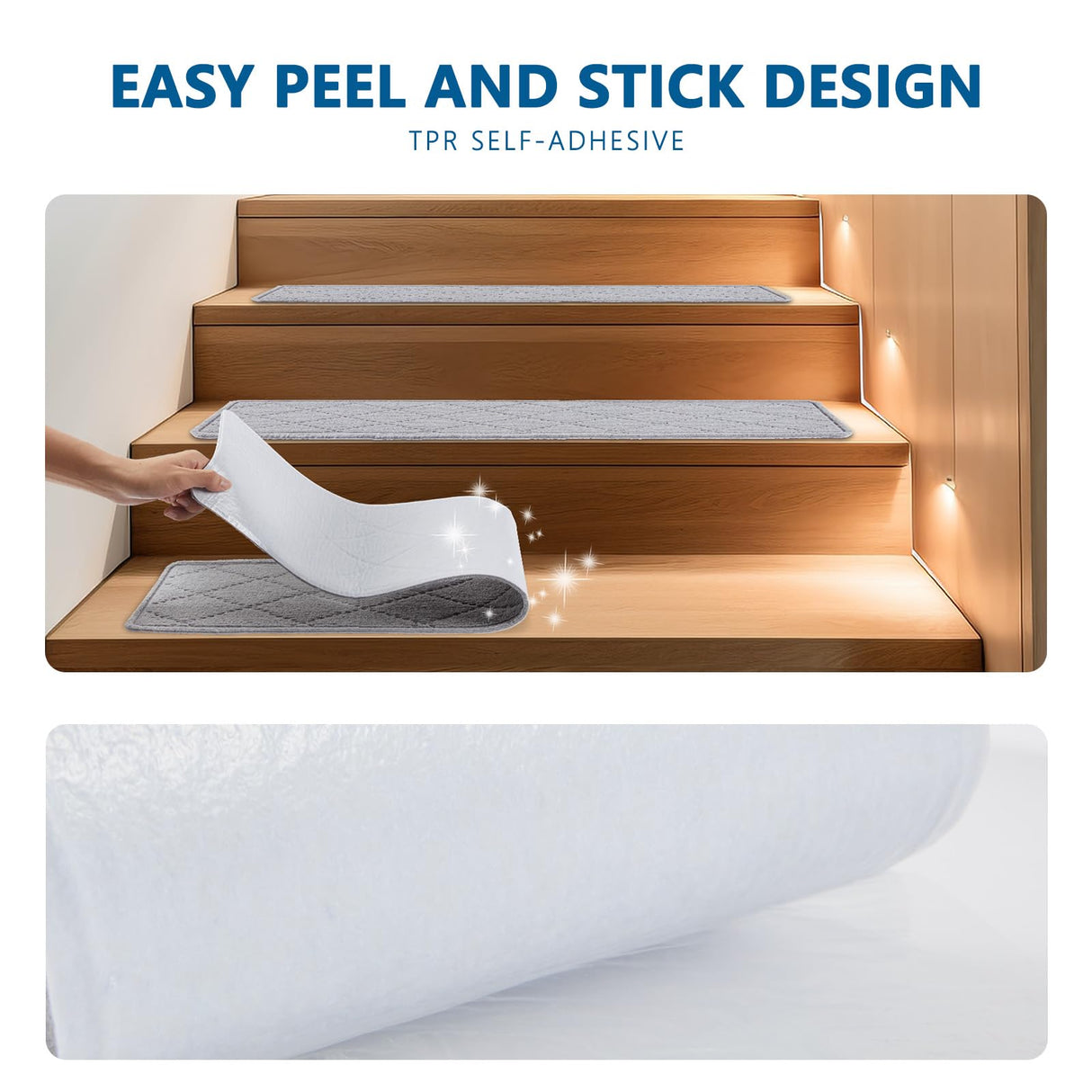 Stair Treads for Wooden Steps Indoor, KOOTETA 15 Pack 8" X 30" Non Slip Carpet Stair Treads with Reusable Adhesive for Kids Elders and Dogs, Surface Polyester TPR Backing Stair Rugs, Grey