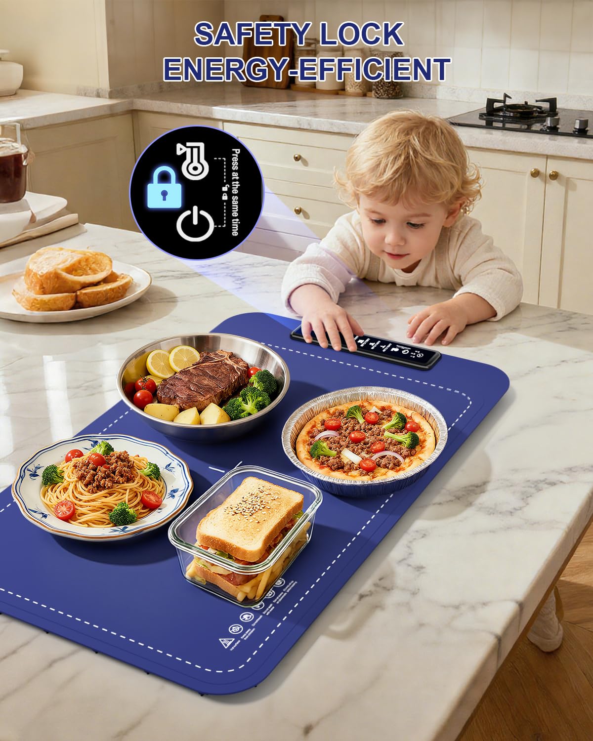 Warming Mat for Food, Electric Warming Tray for Dishes, Portable Heating Pad with 6 Hours Shut-Off, Silicone Food Warmer for Buffet, Party and Countertop with 4 Temperature Levels and Smart Timer