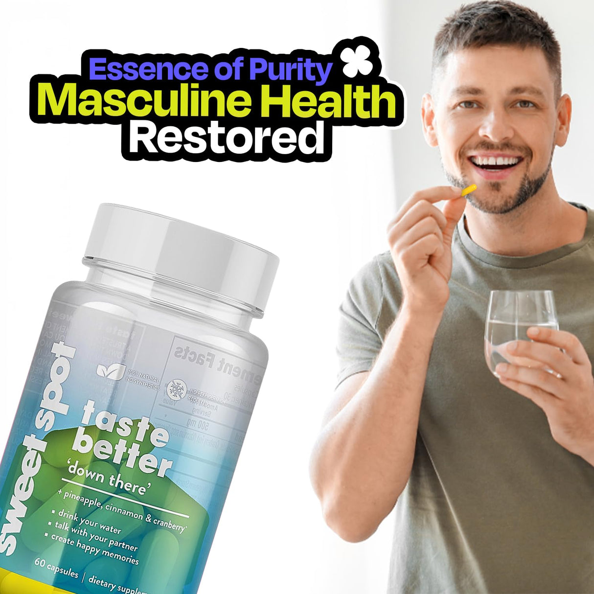 Pineapple Probiotics for Men – 500mg Sweet Spot Formula with Pineapple Extract, Cranberry & Cinnamon, Supports pH Balance & Freshens Taste, 60 Capsules, Made in The USA