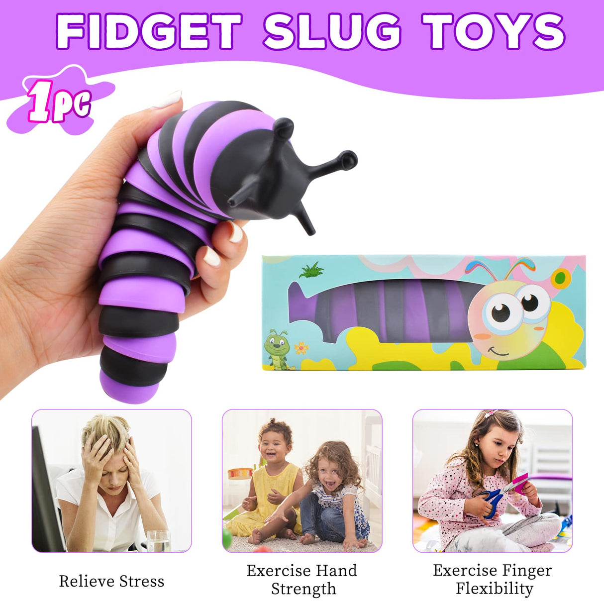 Cevioce Fidget Slug Toy, Sensory Slug Fidget Toy for Kids & Adults, 1 PC Cute Autism Sensory Toys for Autistic Children|Great Birthday Gift for Girls Boys - Christmas Stocking Stuffers for Toddler