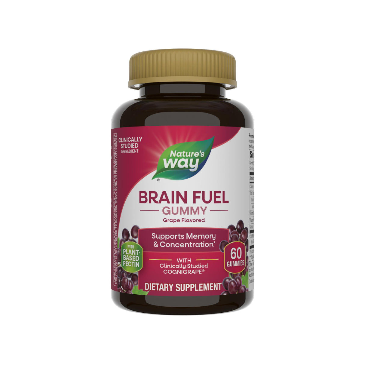 Nature's Way Brain Fuel, Supports Memory and Concentration*, Clinically Studied Cognigrape®, 60 Gummies, Grape Flavored
