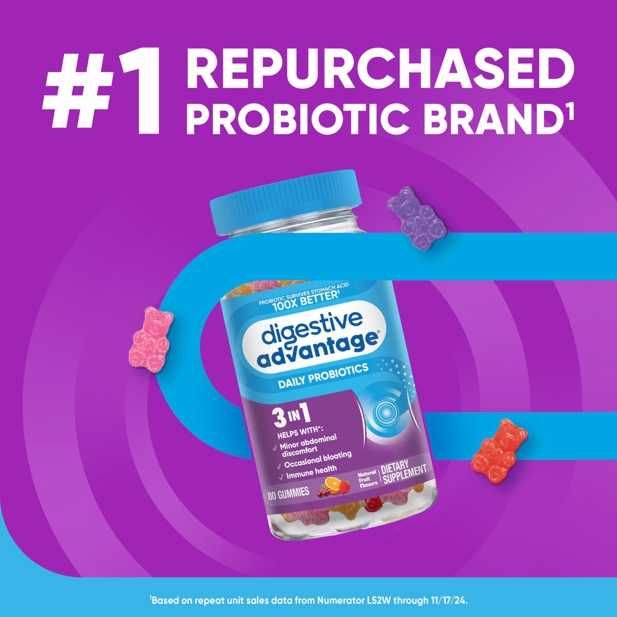 Digestive Advantage Daily Probiotic, Natural Fruit Flavor - 80ct Gummies