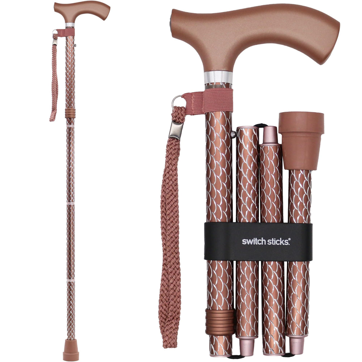 Switch Sticks Folding Walking Cane For Women & Men - Adjustable 32-37 In, Lightweight With Ergonomic Wood Handle, Slip-Resistant Rubber Tip Supports 264 Lbs - Canes For Women For Stability (FSA/HSA)