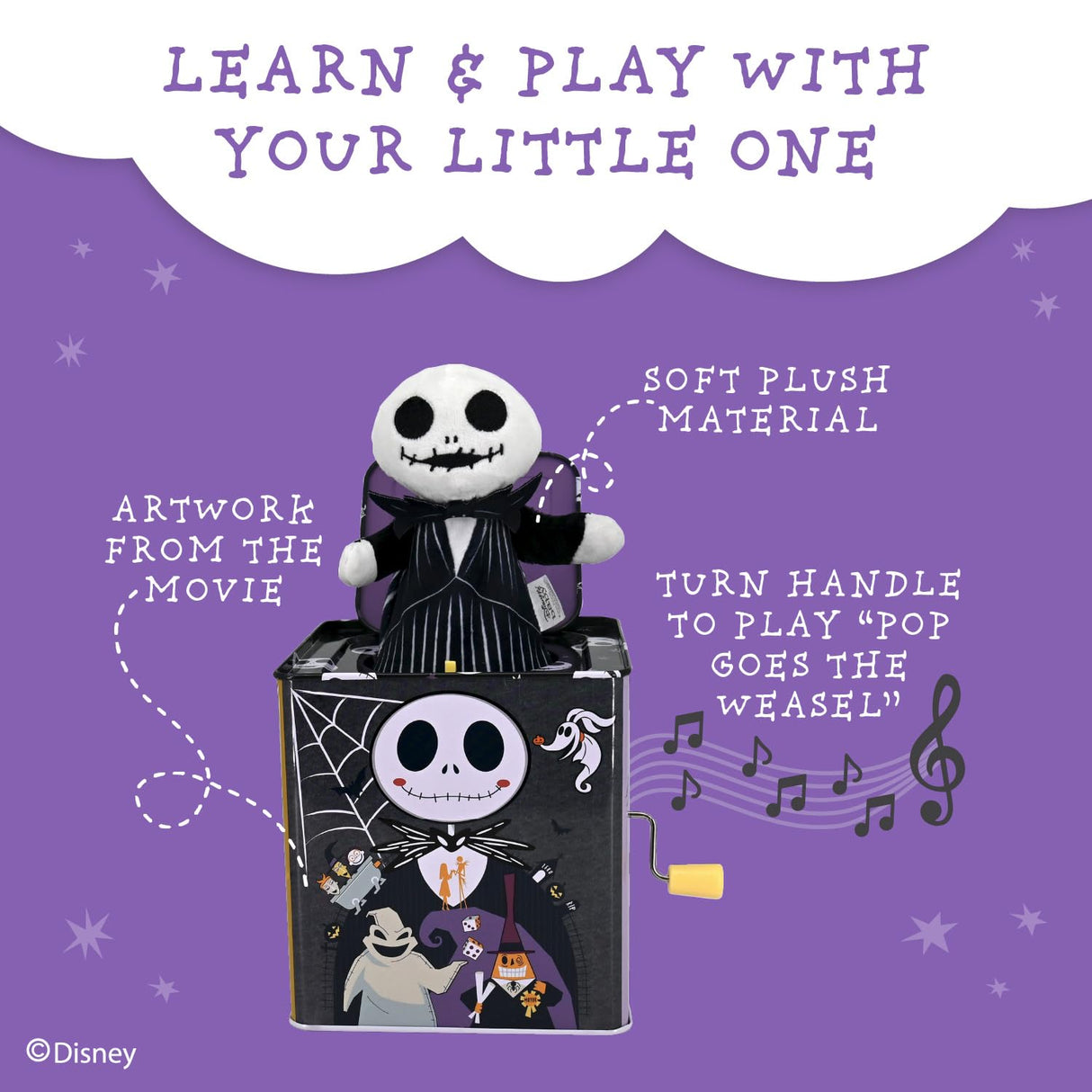 KIDS PREFERRED Disney Baby The Nightmare Before Christmas Jack Skellington Classic Jack-in-The-Box Musical Toys for Babies and Toddlers