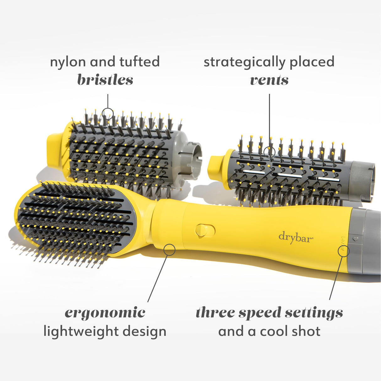 Drybar The Triple Shot Interchangeable Blow-Dryer Brush | 3-in-1 Styling Tool for Voluminous Blowouts, Defined Curls or Waves, and Smooth Straight Looks