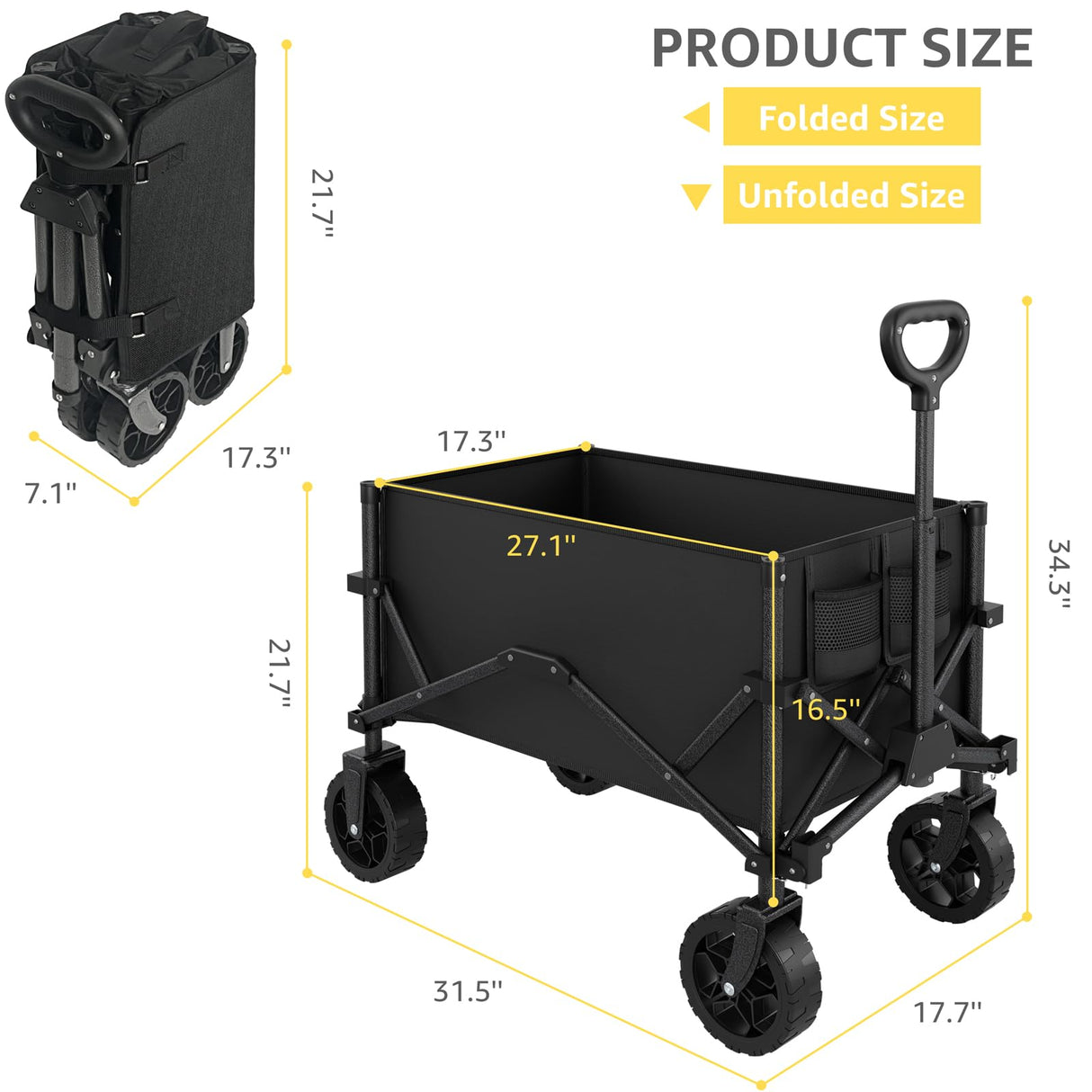 Collapsible Wagon with Wheels, Portable Wagons Carts Foldable, Folding Wagon Cart for Groceries, Sports Garden Shopping Utility Wagon
