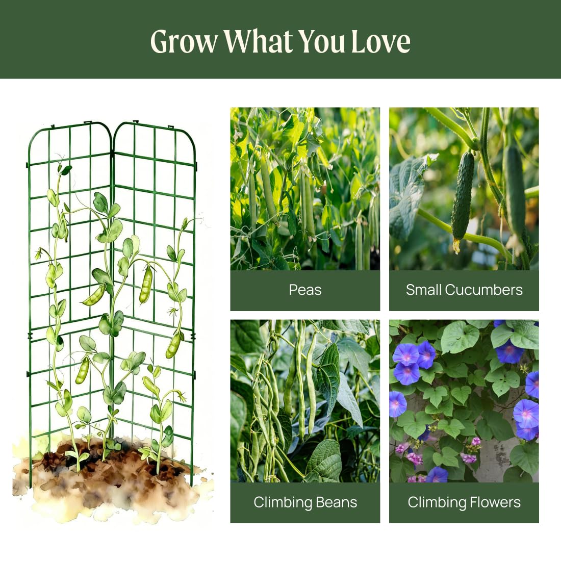 Vego Garden A-Frame Trellis Cucumber Cage for Garden & Pots, Rust-Resistant Tomato Stakes Heavy Gauge Plant Cage Trellis Support for Climbing Vegetables Plants 2 Pack