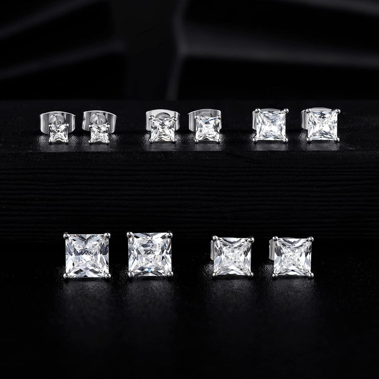 MDFUN 316L Stainless Steel Square Stud Earrings Set for Women Men 3-7MM