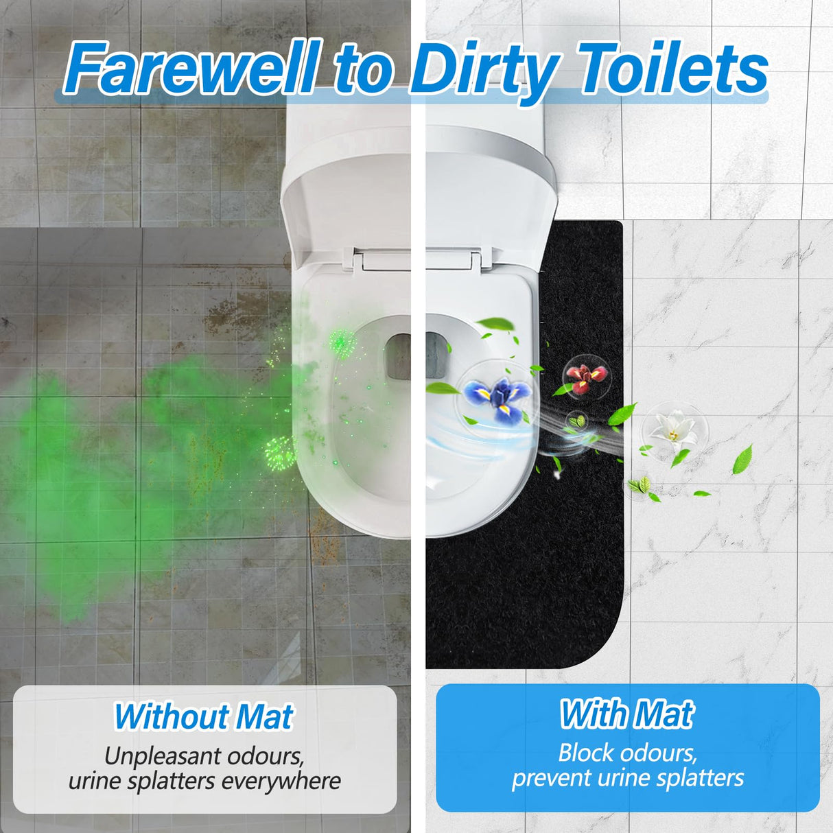 4 Pack Toilet Mats,Upgrade Toilet Floor Protector from Urine,Toilet Rugs U Shaped Washable,Toilet Mats for Bathroom,Around Toilet Floor Protector,Potty Training Mats for Bathroom