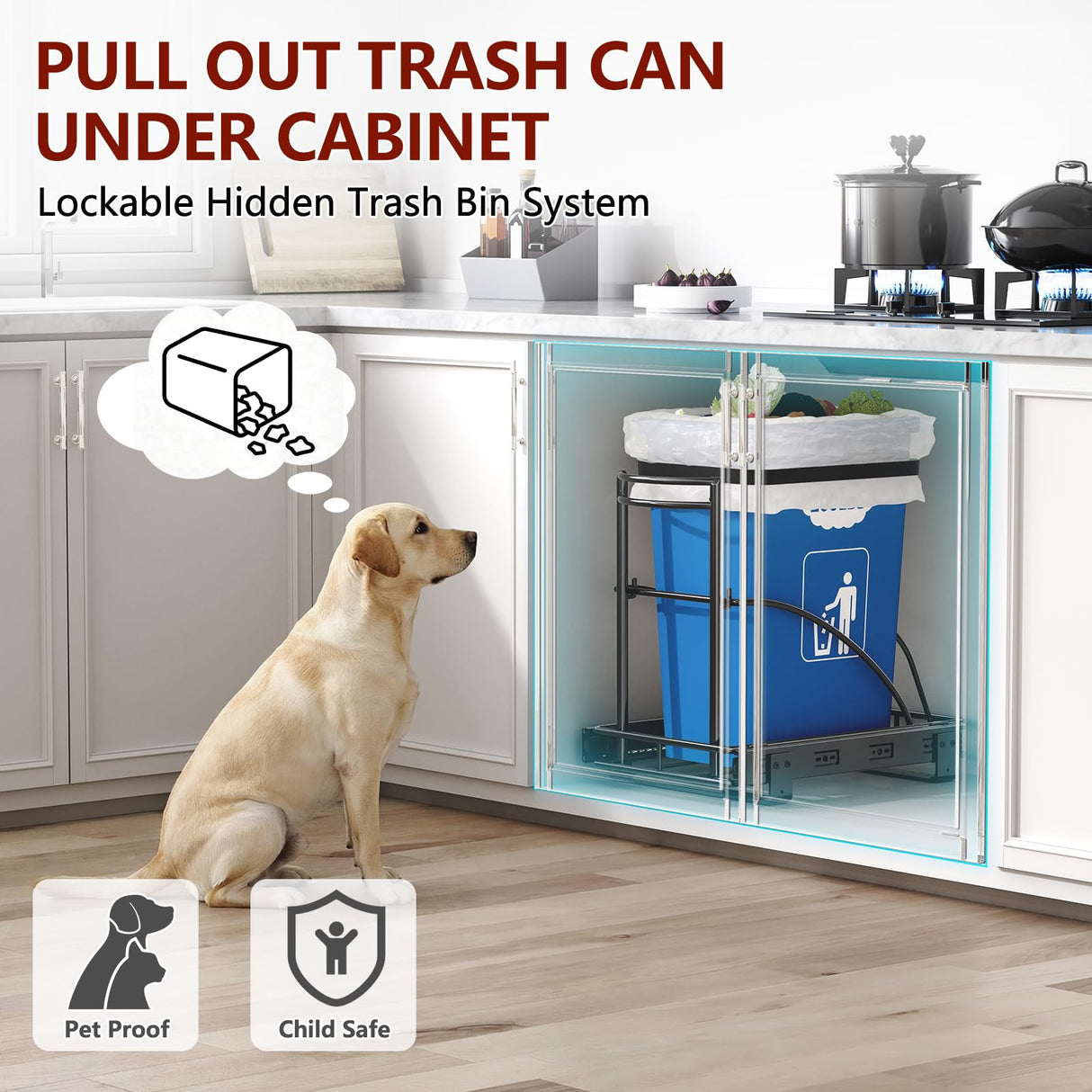 ANASTA Under Sink Trash Can Pull Out Trash Hidden for 30-50 Qt 7-13 Gallon