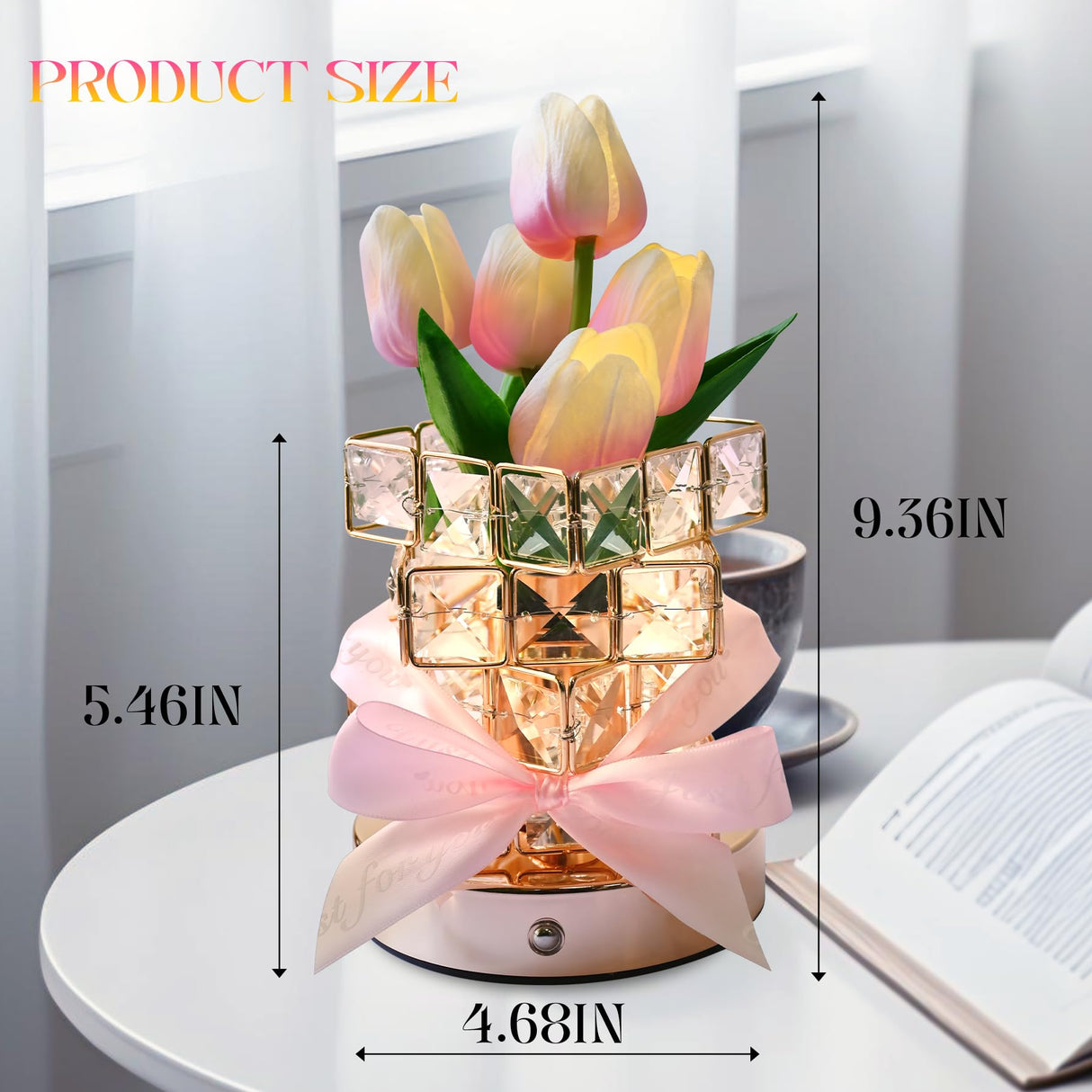 NuuNuy Mother's Day Gifts for Her, Birthday Gifts for Women,LED Tulip Cordless Night Light Dimmable Crystal Base with USB Charge, Small Night Light Home Decor,Gift for Xmas,Housewarming