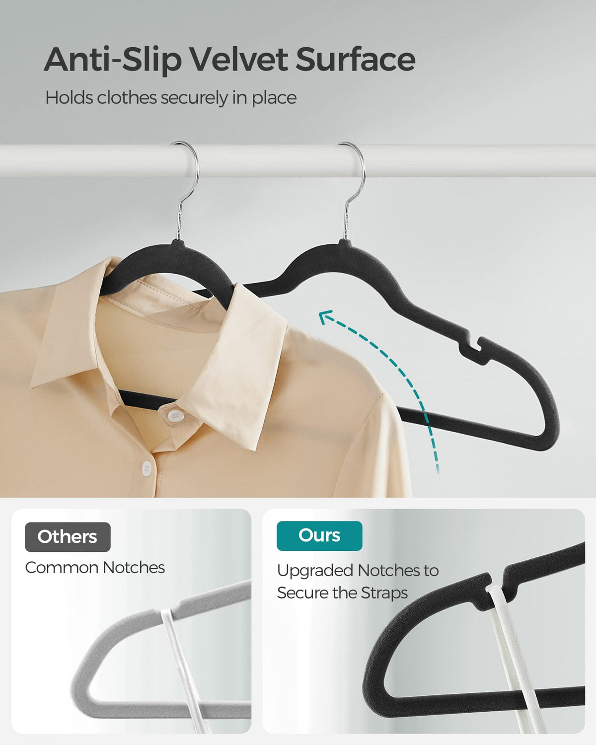 SONGMICS Velvet Hangers 50 Pack, Non-Slip Clothes Hangers, Ink Black