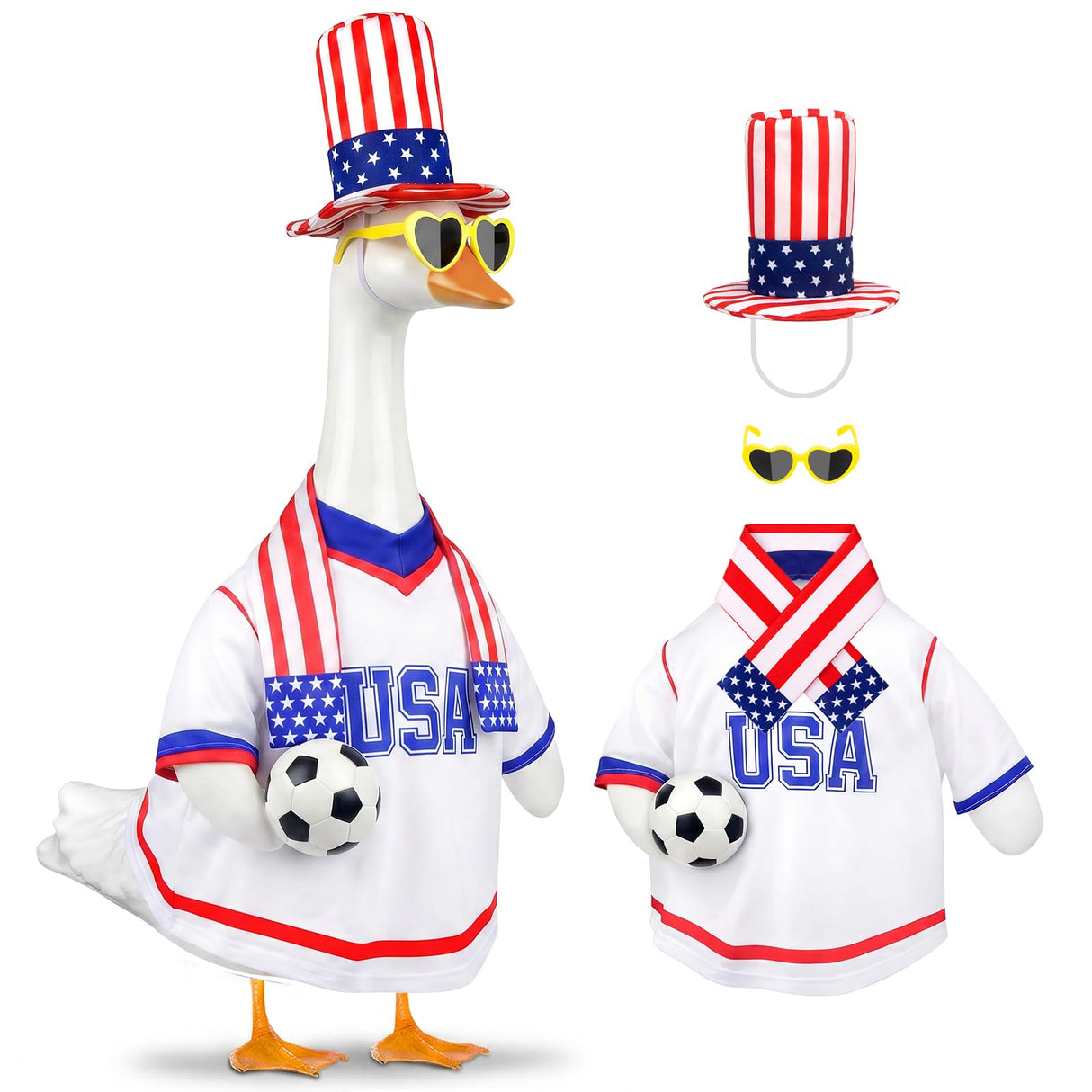 PaLuQiYa 2026 World Cup Porch Goose Outfit, 23" High Lawn Goose Statue Soccer Fan Costume Clothing, FIFA World Cup 2026 Porch Garden Geese Clothes with Hat for Outdoor Patio Yard