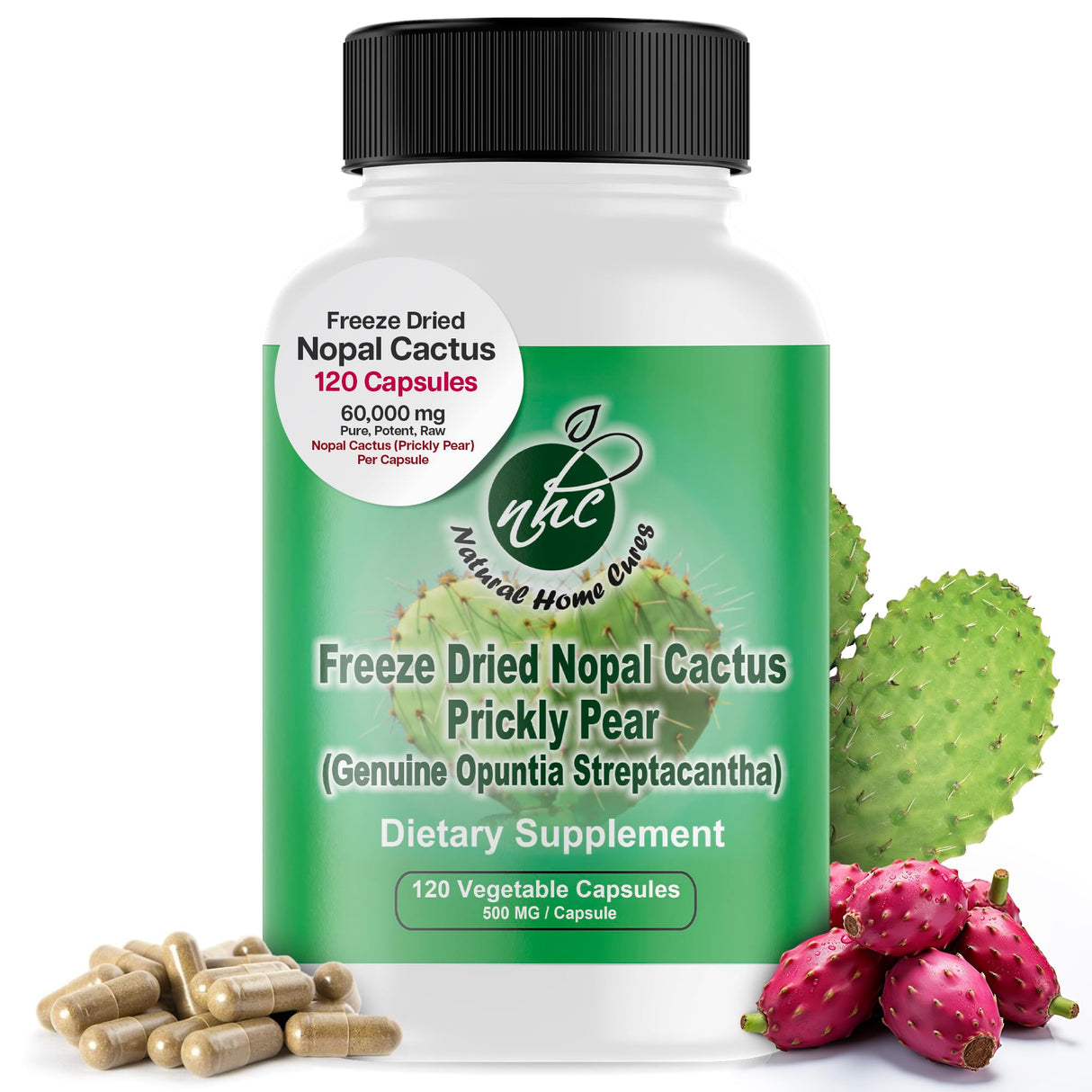 Natural Home Cures Nopal Cactus Capsules - Freeze Dried Prickly Pear Extract - Supports Metabolic Health & Healthy Lifestyle - Rich in Betalains & Nitrates - Non-GMO | 120 Veggie Caps