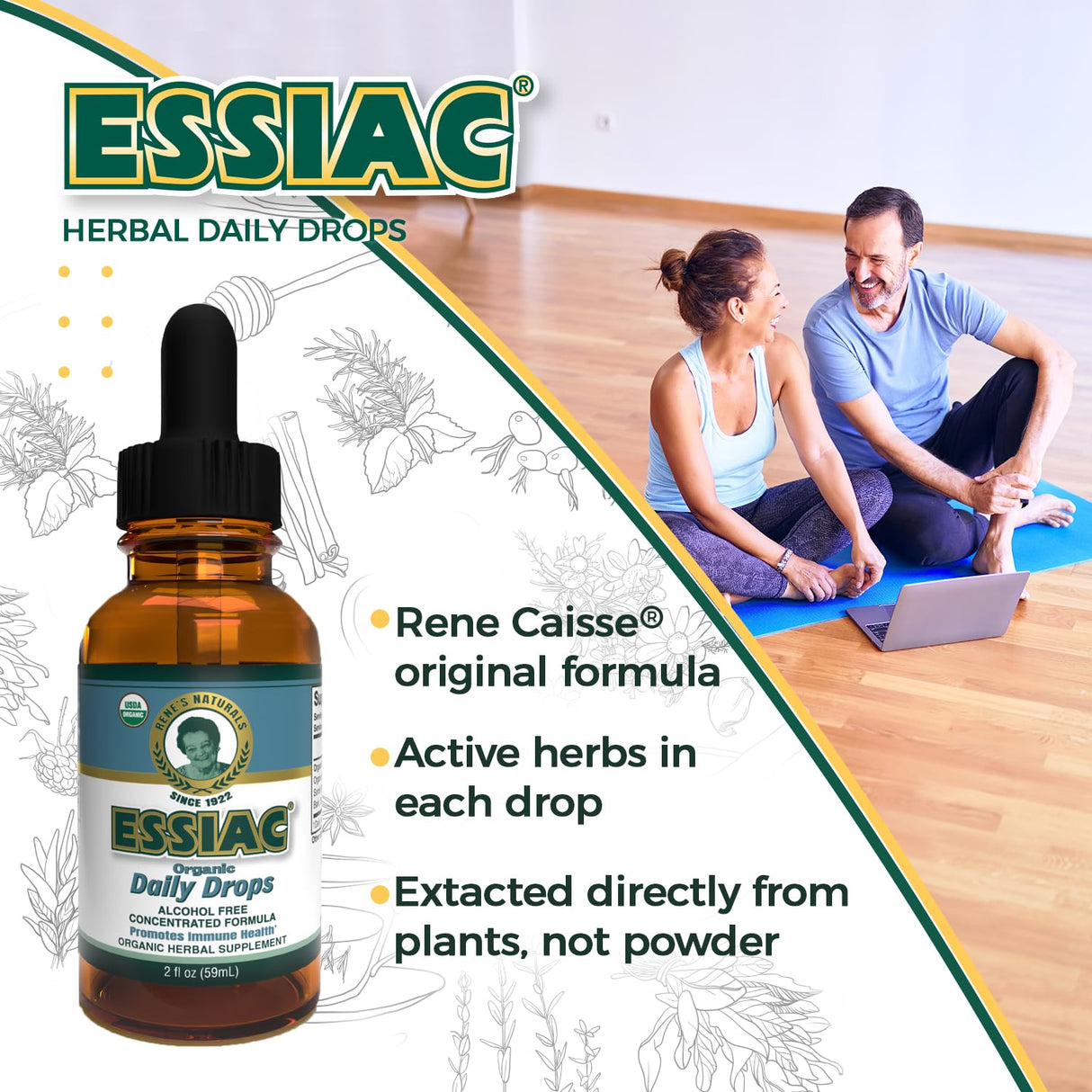 Essiac Original Tea USDA Organic Daily Drops for Enhanced Lymphatic Drainage and Immune Support | Alcohol Free Concentrated Formula | 2oz (59ml)