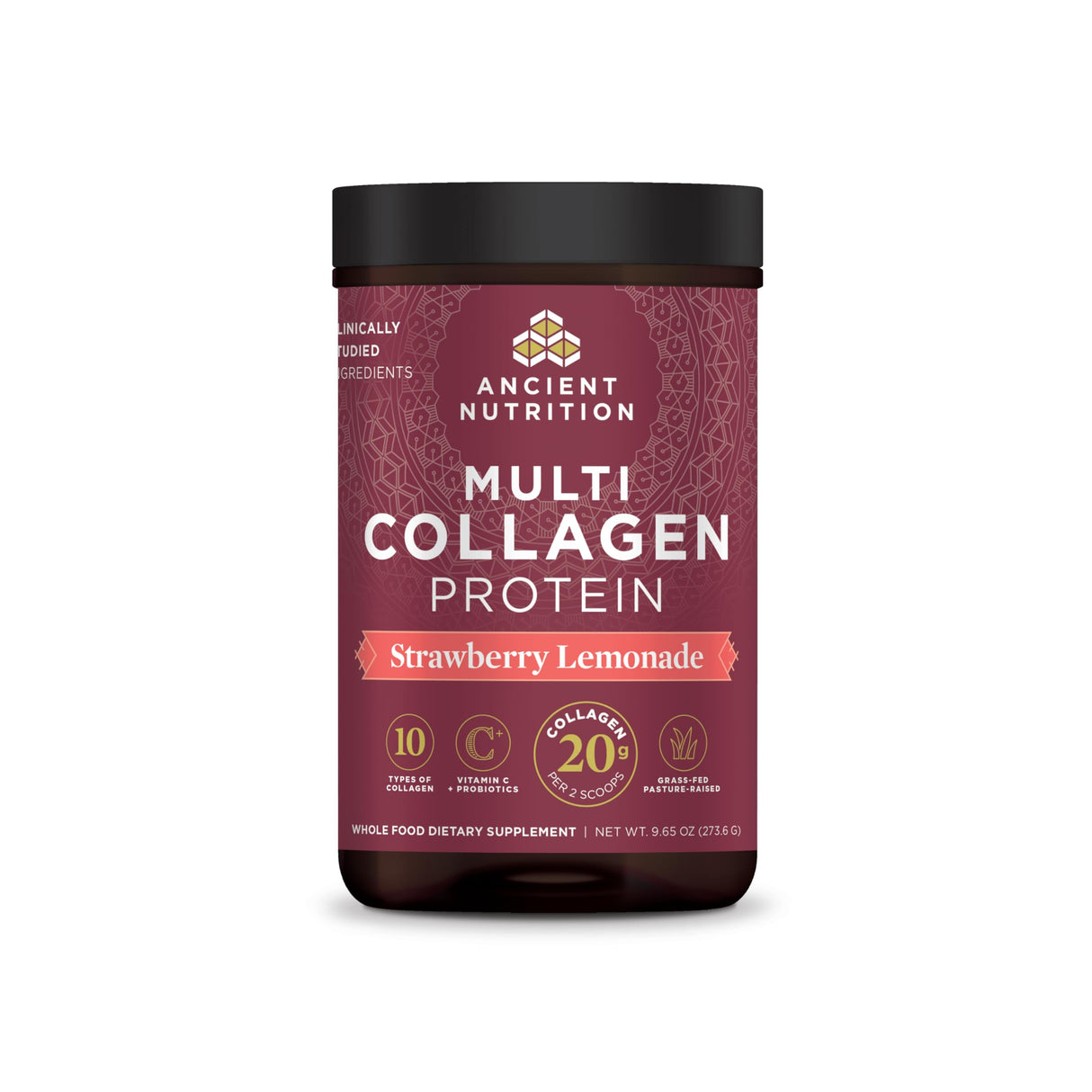 Ancient Nutrition Collagen Peptides Powder, Multi Collagen Protein, Women & Men, Vitamin C, Probiotics, Hydrolyzed Collagen, Supports Skin, Joints, Gut Health, Strawberry Lemonade, 24 Servings
