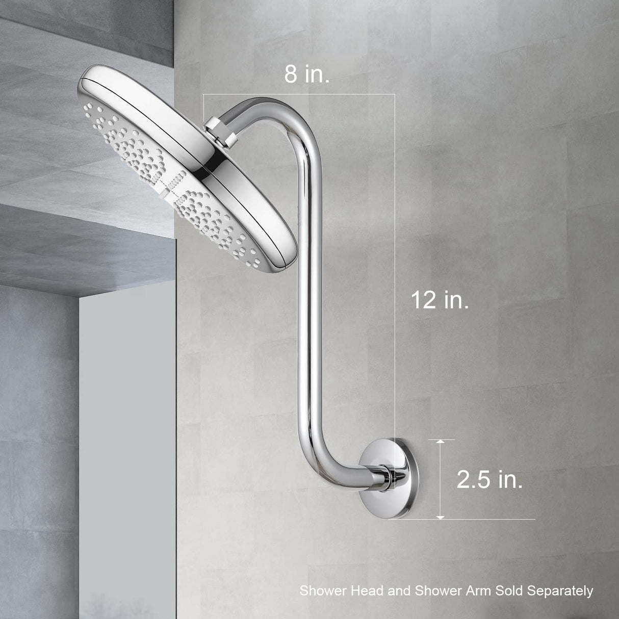 OFFO Shower Head Extension Arm 12 in, S Shaped Shower Arm with Flange High Rise Goose Neck Shower Arm Extension Chrome Finish