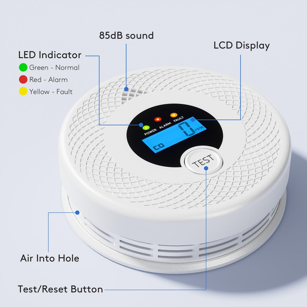 1-Pack Smart Smoke and Carbon Monoxide Detector with App Notifications, Replaceable Battery, Wi-Fi Smoke and CO Detector Combo for Home and Office, Easy Setup
