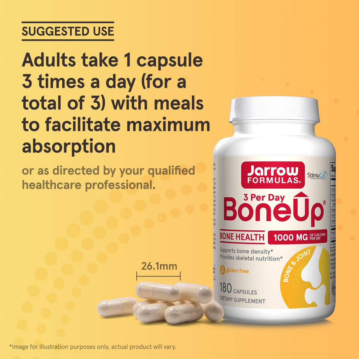 Jarrow Formulas BoneUp Three Per Day for Bone Density and Skeletal Nutrition, Includes Vitamin D3, K2 (as MK-7) and Calcium, 180 Capsules, 60 Day Supply