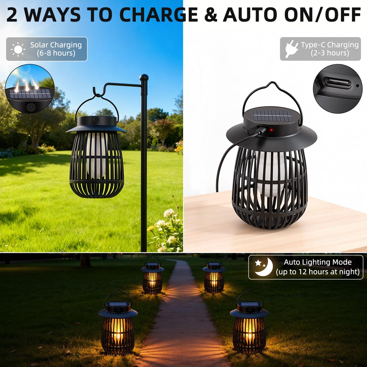 KYEKIO 4Pack Gen2 Flame Solar Lanterns Outdoor Waterproof, Solar Hanging Lantern Decorative, Flickering Flame Outdoor Lanterns Solar Powered, Lights for Yard Patio Garden Decor as Mothers Day Gifts