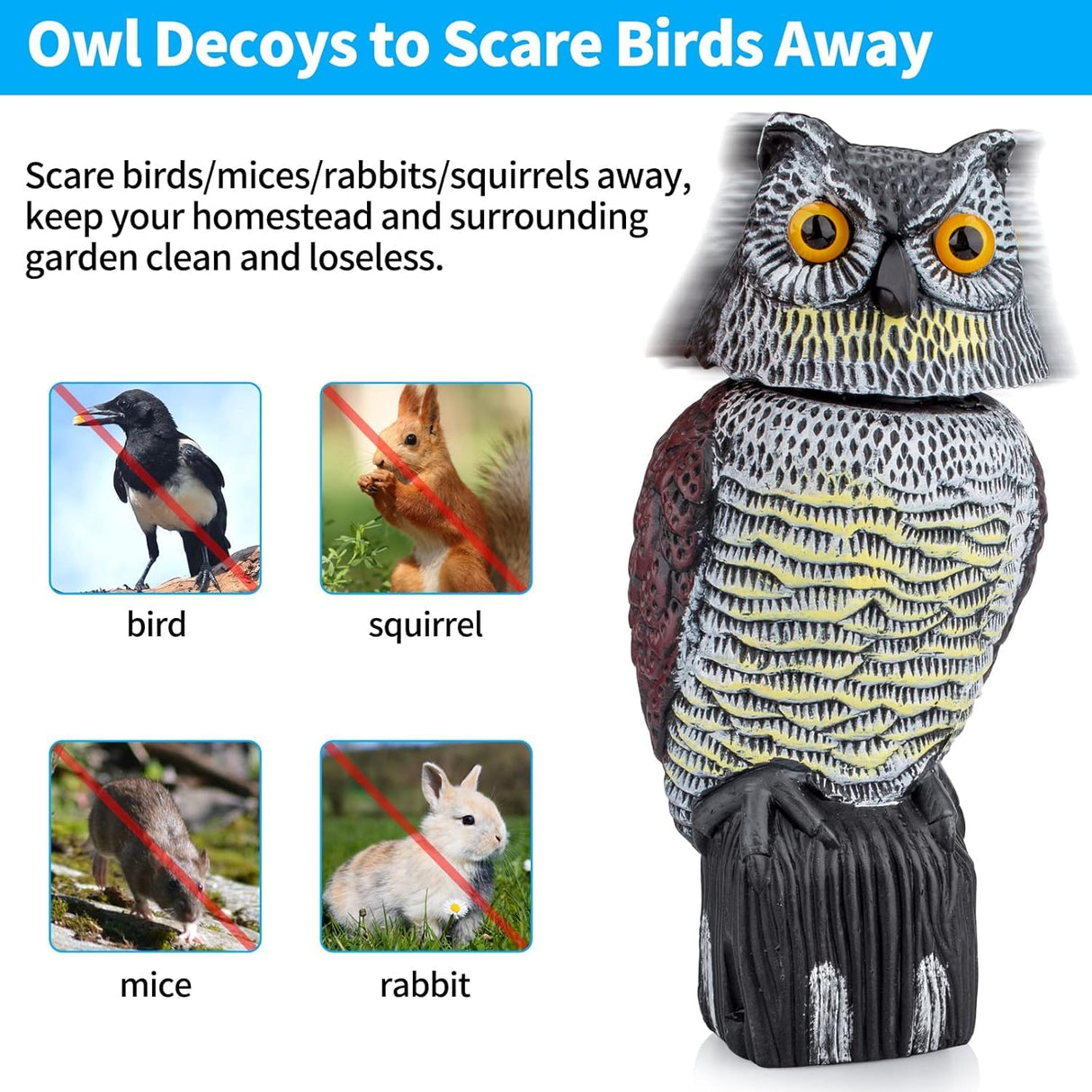 YAOSAN Hawk Decoy to Scare Birds Away - Owl & Hawk Garden Decoy Combo, 2X Protection Wind-Activated Bird Deterrent for Farms & Yards, 50% Larger Size (15")