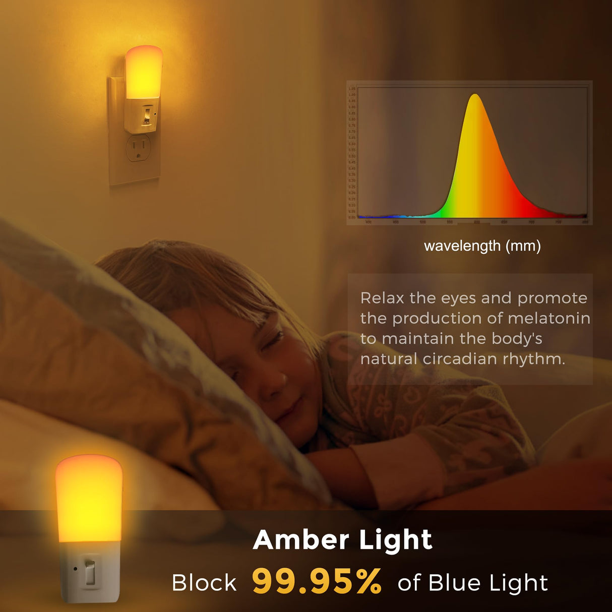 LOHAS-LED Amber Night Light, Dimmable Plug in Night Light with Light Sensor, Yellow Kids Nightlights, 5-80LM Sleep Light for Nursery, Bedroom, Bathroom, Hallway, Stairway, 2Pack