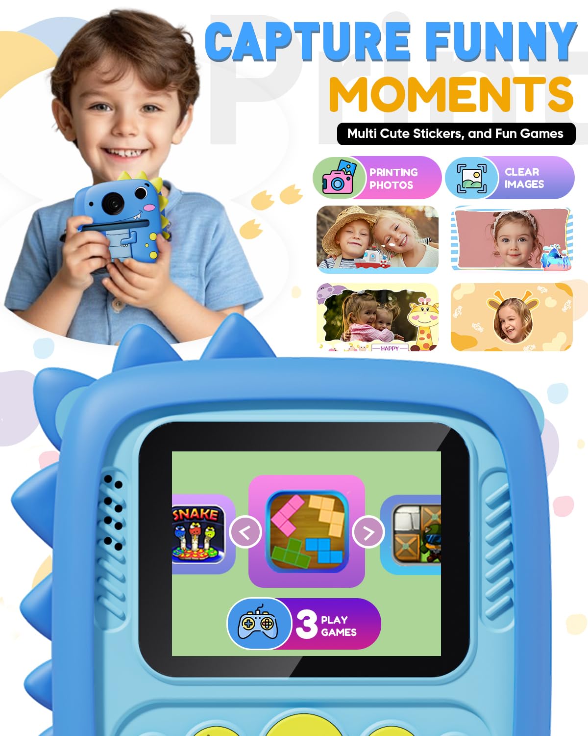 Prysyedawn Kids Camera Instant Print, Christmas Birthday Gifts for Kids Age 3-8, 1080P Digital Camera with Silicone Cover, Toddler Portable Travel Toys for 3 4 5 6 7 8 Year Old Girls Boys-Blue