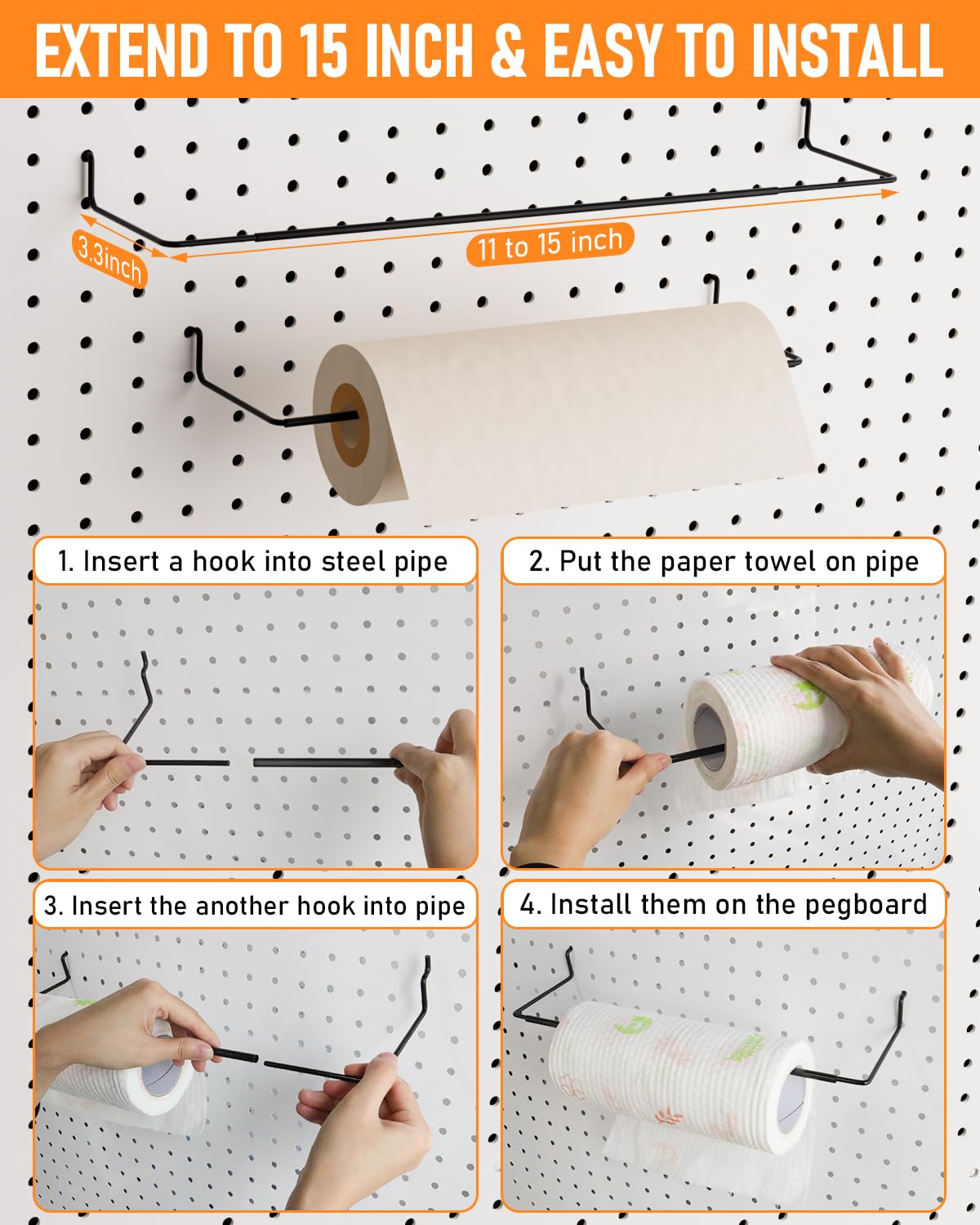 INCLY 30PCS Peg Board Organizer Accessories Kit, Pegboard Hooks Assortment with Bins, Cups, Wire Baskets and Paper Towel Holder for 1/8“ and 1/4” Pegboard Garage Workbench Craft Room Organizing Tools