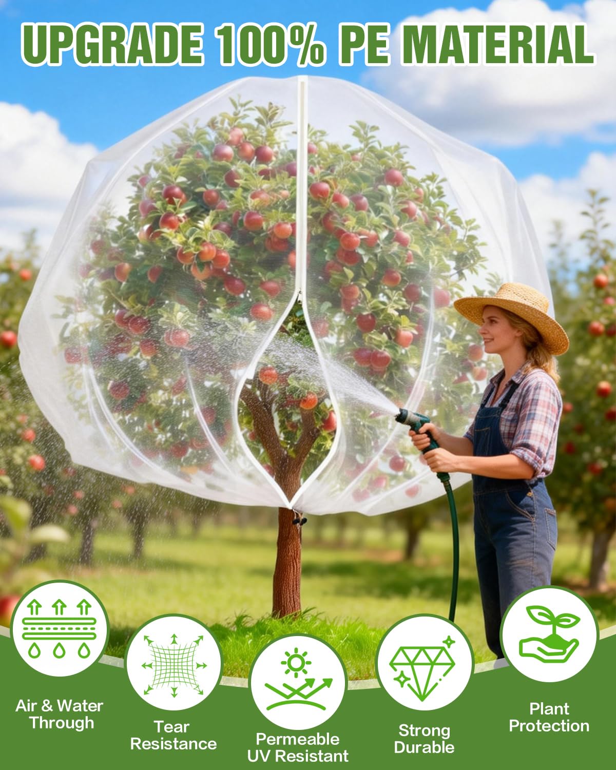 2 Packs 10x10FT Fruit Tree Netting with Zipper, 60-Mesh PE Pest Barrier