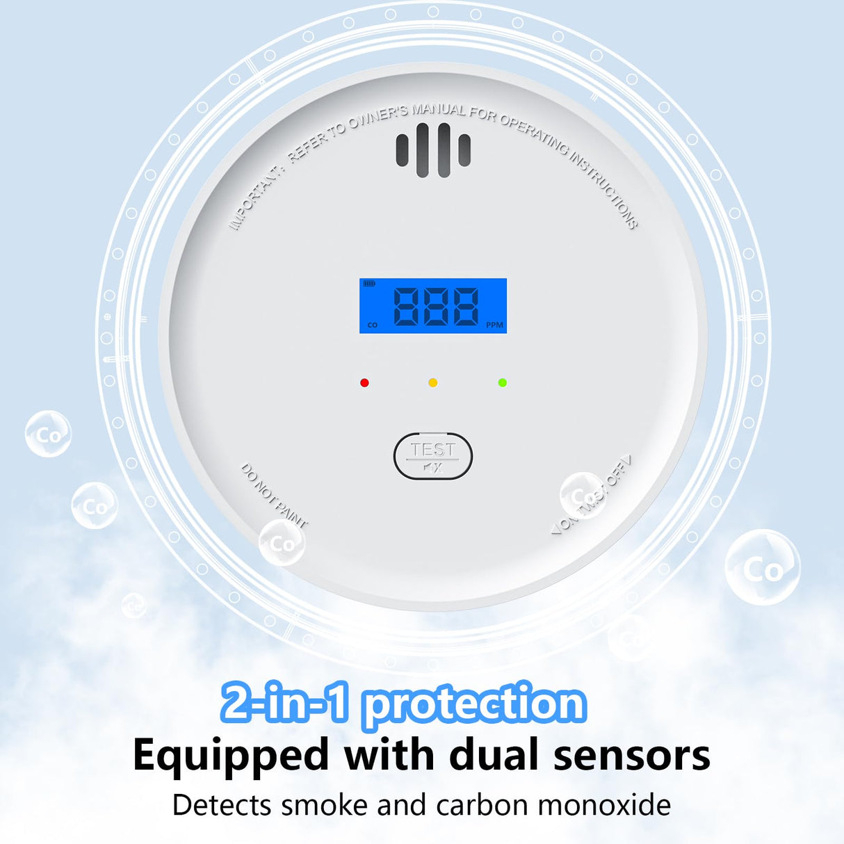 Interlinked Smoke Detector and Carbon Monoxide Detector Combo with LED Indicators, 2 in 1 CO & Smoke Alarm, Battery Operated Wireless Interconnected Smoke and Carbon Monoxide Detectors 3-Pack