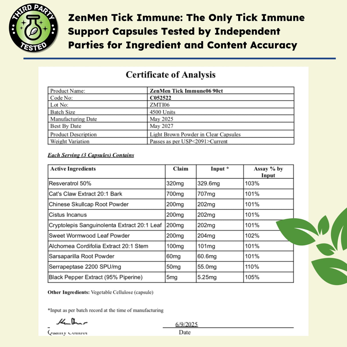 Zenmen Tick Immune Support Supplement - Improved Formula - Japanese Knotweed, Cat's Claw, Chinese Skullcap, Cryptolepis Sanguinolenta, Sweet Wormwood - 90 Vegan Capsules, Made in The USA