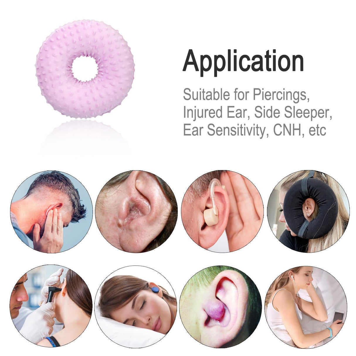 Heal n Hope Washable Ear Piercing Pillow with Removable Pillowcase Donut Pillows Hole for Ear Pain Relief CNH Sleeping Pressure Sore Side Sleepers Ear Guard Protector Cover (Minky Dot Lavender)