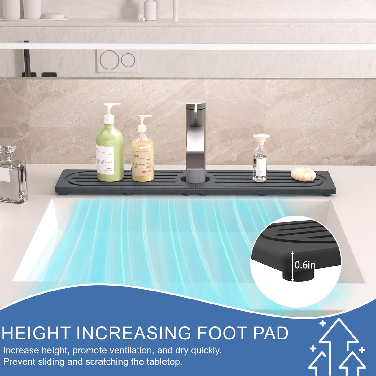 Stone Faucet Mat for Kitchen Sink, Water Absorbing Sink Water Splash Guard, Fast-Drying Kitchen Sink Faucet Mat, Durable Protector and Stone Drying Mat for Kitchen Counter & Bathroom Sink