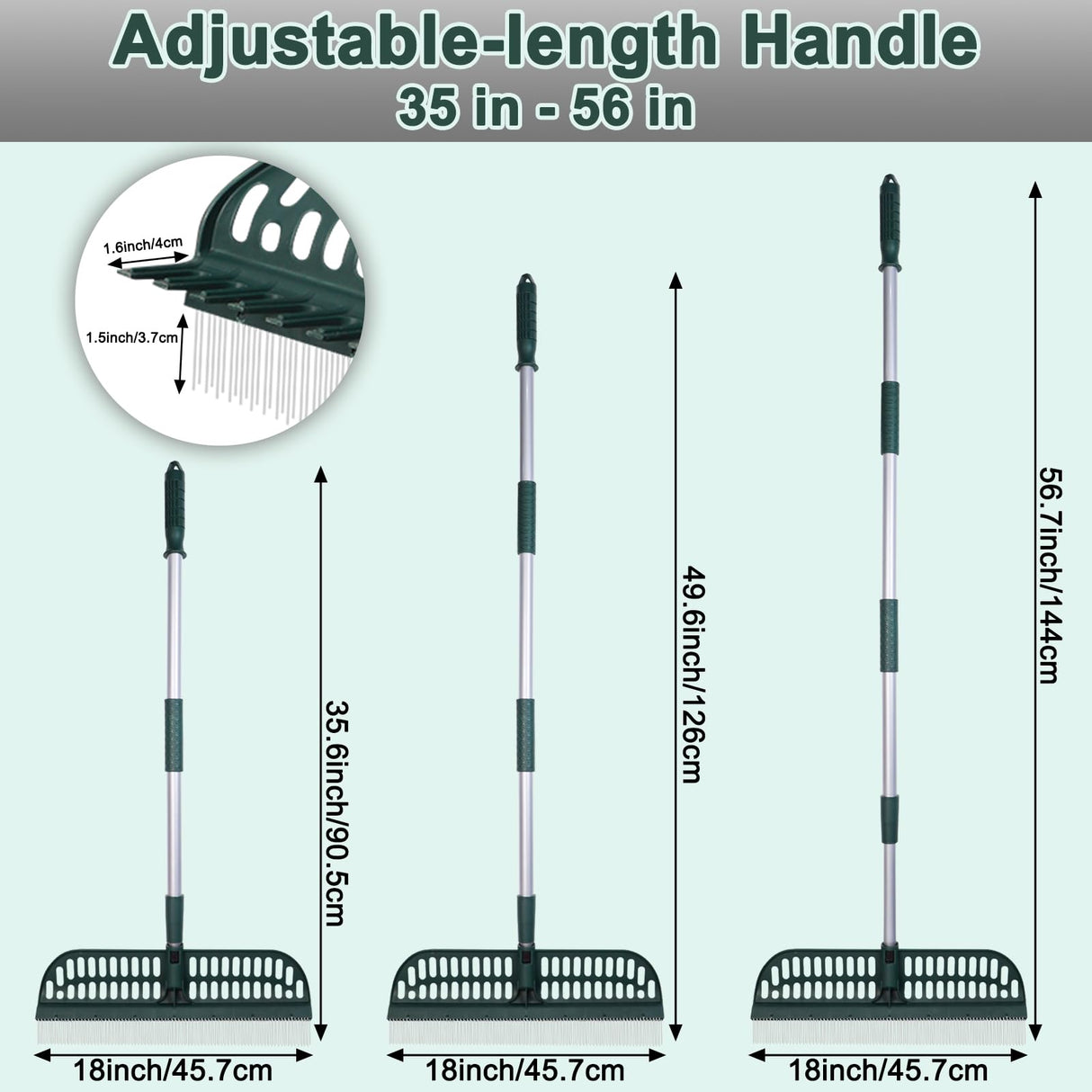 Artificial Turf Rake, Double-Sided Turf Brush Rake with 35-56 Inch Adjustable Steel Handle, Turf Rake for Artificial Grass, Pet Hair, Leaves & Debris – If Any Assembly Issues, Contact Us
