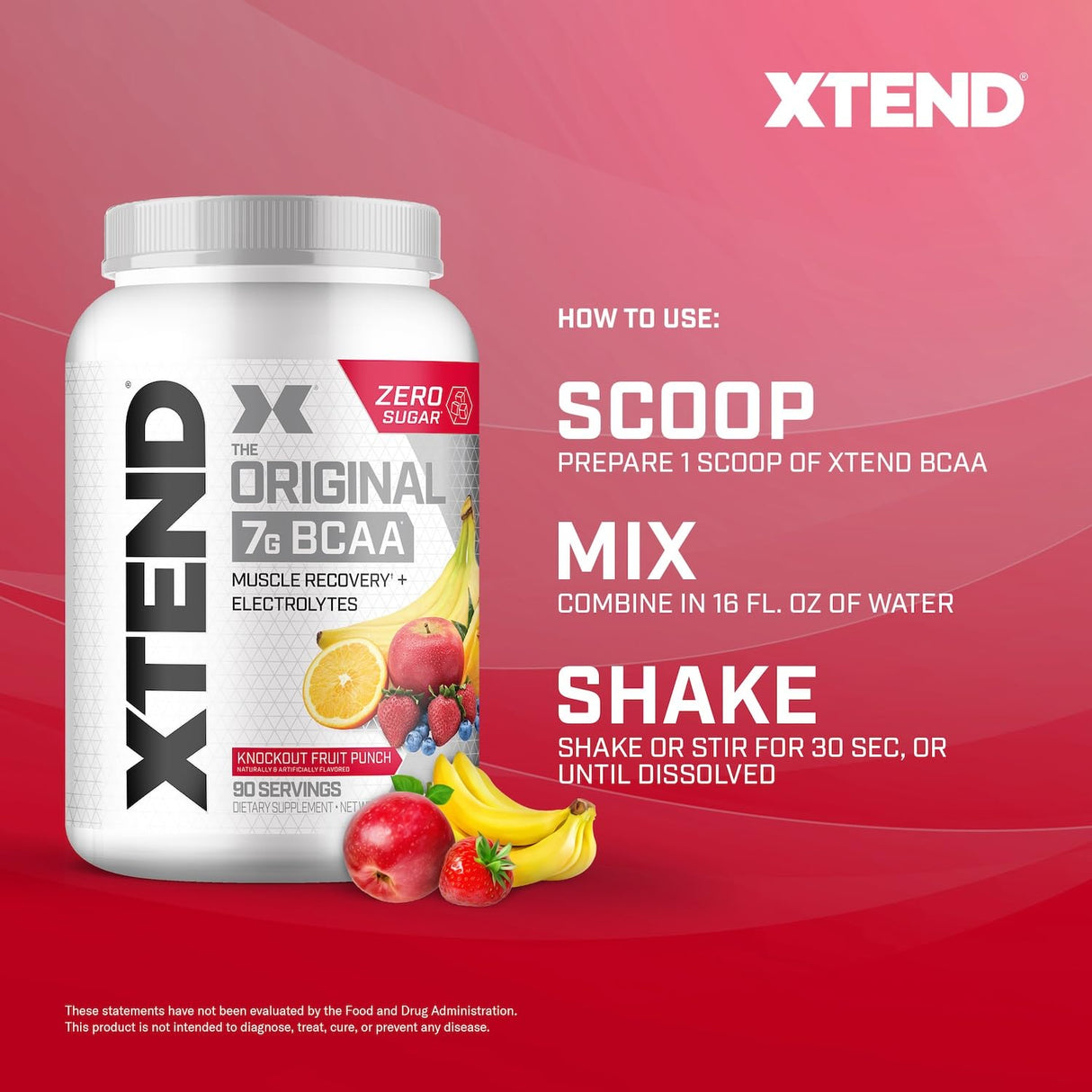 XTEND Original BCAA Powder Knockout Fruit Punch | Sugar Free Post Workout Muscle Recovery Drink with Amino Acids | 7g BCAAs for Men & Women | 90 Servings