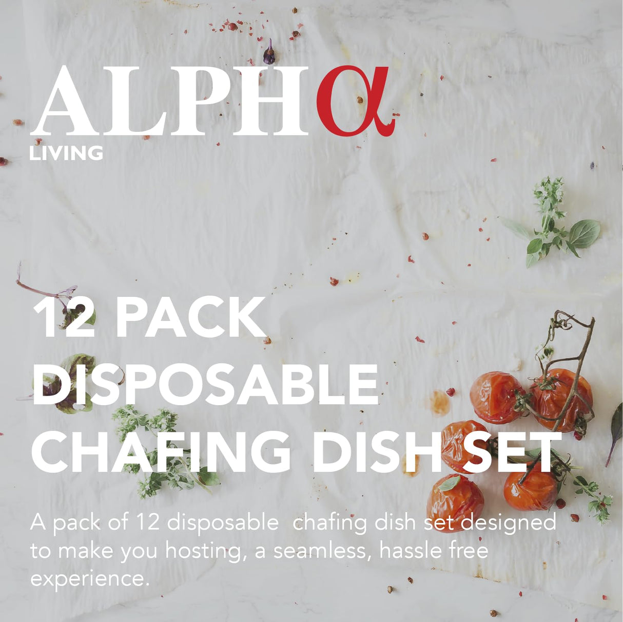 Alpha Living 12 Pack - Disposable Chafing Dish Buffet Set, Welded Body Food Warmers for Parties, 2hr Fuel Cans Complete Set, Half Size Pans, Warming Trays